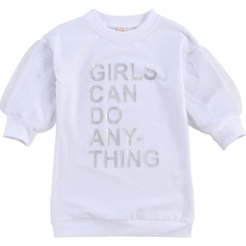 Toddler Baby Girl Sweatshirt Dress Kid Girls Mesh Long Sleeve Letter Printed Fall Winter Pullover Long Top Children Outfits 1-6Y