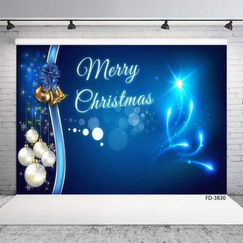 Christmas Ball Bell Flare Blue Photo Backgrounds Vinyl Cloth Backdrop for Children Baby Shower Photophone Photography Props