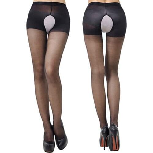 Sexy Lady Women Open Crotch Tights Elastic Pantyhose Soft Medias Black Crothless Calzas