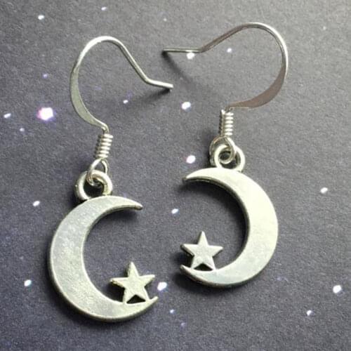Crescent moon and star Earrings Wicca Style Long tassel Drop Earrings Women Jewelry Fashion Halloween Gift