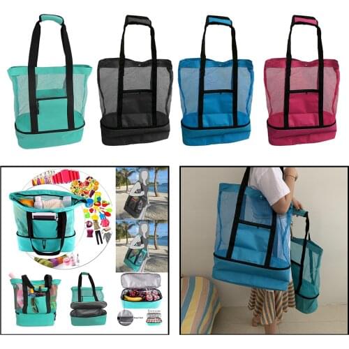 Mesh Beach Tote Bag Zipper Insulated Cooler Bag, Oversized Pockets Grocery Picnic Travel Pool Beach Bag Pouch for Women and Men
