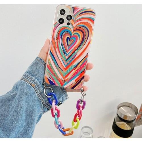 Cute Camouflage Love Heart Bracelet Phone Case For iphone 12 11 Pro X XS Max XR 7 8 Plus 12mini Color Chain Silicone Soft Cover