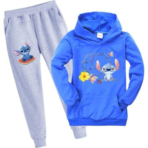 Disney Stitch 2Pcs Suits Baby Girls Tracksuit Autumn Baby Boys Cartoon Clothing Sets Children Girls Fashion Clothes