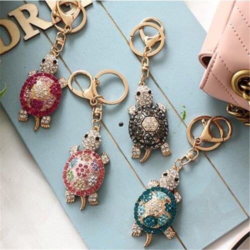 Rhinestone Tortoise Keychain Car Keyring Turtle Classic Men Animal Pendant Key Chain With Colorful Crystals Key Ring Key Holder