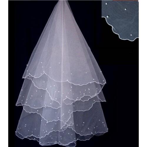 Bridal Wedding Veil In Stock Bead Girls Short Cheap Real White One layer Accessories Woman