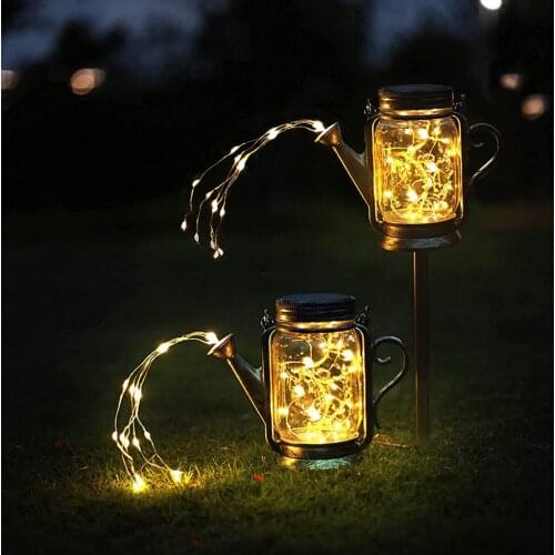 2pcs Solar LED Light Outdoor Waterproof Garden Decoration Lawn Lamp Solar Shower Watering Can Jar Kettle Landscape Light