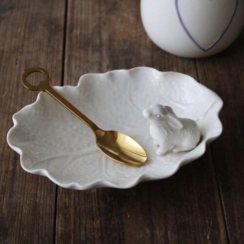 Dinner Plate Storage Dish Ceramic Creamy White Embossed агар агар пищевоThree-Dimensional Cute Bunny Decoration High Temperature