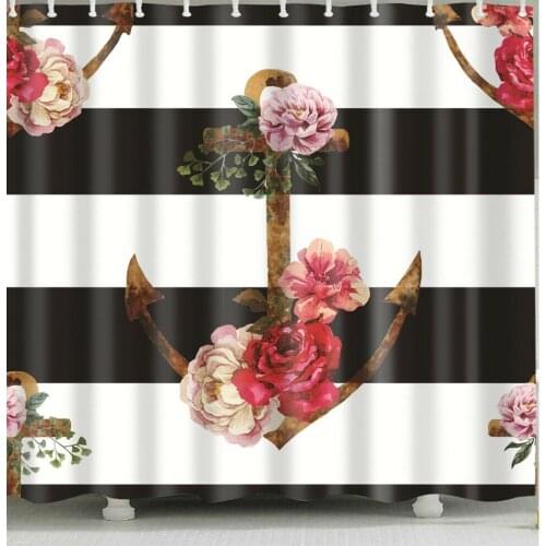 Waterproof Flowery-Anchor Shower Curtain for Home and Bathroom