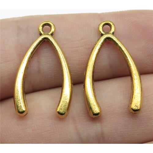 WYSIWYG 10pcs 25x14mm 2 Colors Antique Gold Antique Silver Color Wishbone Pendant Charm Wishbone Good Luck Charm