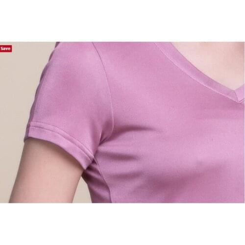 100% Pure Silk Womens T-Shirts Femme V Collar Short Sleeve Ladies Wild Wild Shirts Female Basic Model Women Tee Shirt Tops