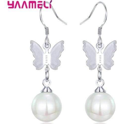 New Trendy 925 Sterling Silver French Hook Earrings for Women Girls Gift Pretty Betterfy Pearl Fashion Ear Brincos Pendientes