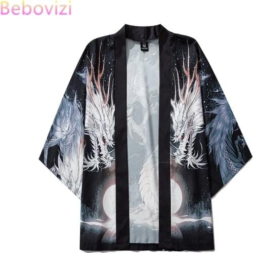 2020 New Balck Loose Chinese Dragon Summer Beach Cardigan Harajuku Japanese Kimono Style Women Men Tops Shirts Asian Clothes