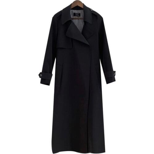 Black Over The Knee Female Trench Coat Fad Spring Korean Students In Long Womens Windbreaker Autumn