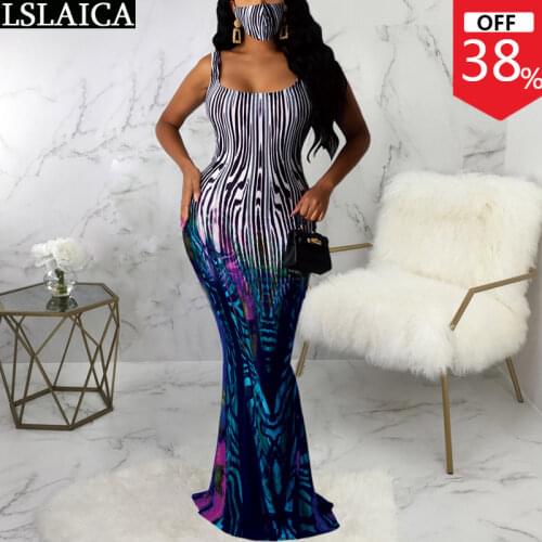 Party Dress Sleeveless Print Patchwork High Waist Backeless Sexy Dress Party Evening Club Floor Length Bodycon Dress Femme
