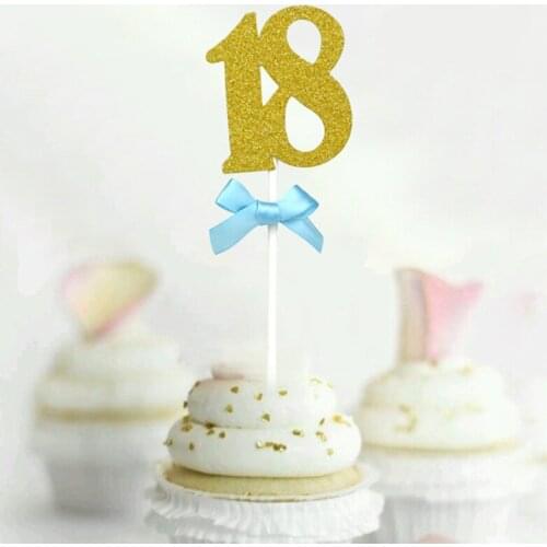 Gold Glitter 18 Happy Birthday Cupcake Topper Eighteen Birthday Cake Topper for Anniversary 18th Birthday Party Cake Decorations