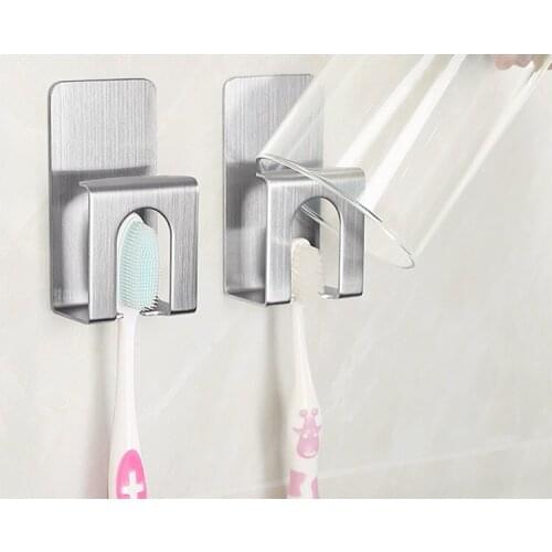 1PC Creative 304 Stainless Steel No Trace Sticker Suction Toothbrush Holder Wall Suction Bathroom Accessories
