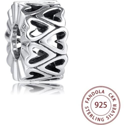 100% Real 925 Sterling Silver Openwork Freehand Heart Spacer Charms Fits Original Bracelet Women DIY Beads for Jewelry Making