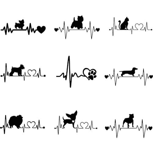 20x10.3cm Car Stickers 3D Funny Vinyl Window Reflective Decoration Decals Pet Cat Dog Stylish Heartbeat Lifeline Vinyl Decal