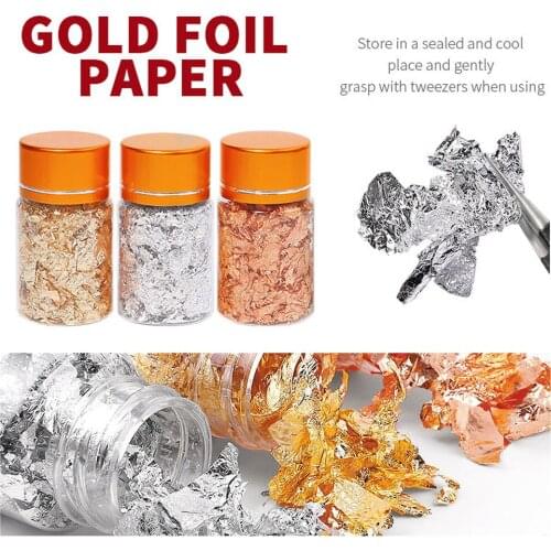 3pcs Imitation Gold Sliver Copper Foil Sequins Glitters Craft Leaf Flake Sheets Bulk Foil Paper For Gilding DIY Nail Art Decor