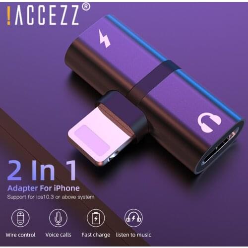 !ACCEZZ 3 in 1 Dual Lighting Charging Listening Calling Adapter For Iphone X XS MAX XR 7 8 Plus Earphone Audio Charger Splitter