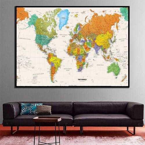 A2 Size The World Physical Map Printed Fine Canvas Painting Map Home Art Crafts Office Living Room Wall Decor Map