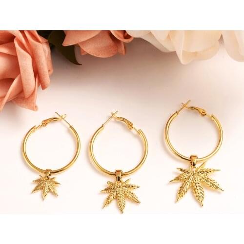 Africa gold round drop earring Women Party Gift Cannabiss Weed Marijuan Leaf charms girls wedding bridal charms