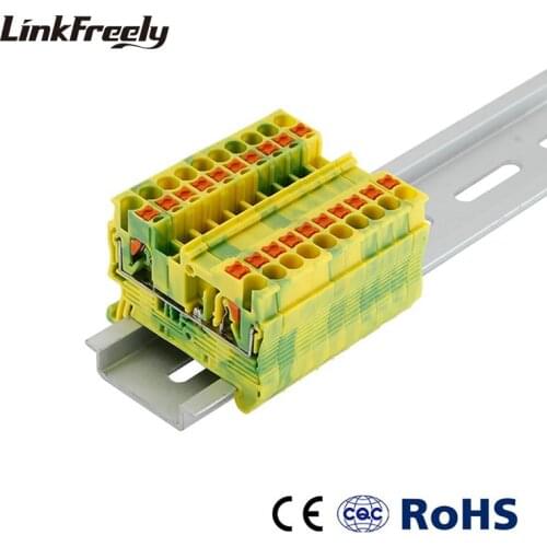 PT-2.5PE 10pcs Ground Plug-in Type Spring Electrical Wire Terminal Connector Block Din Rail Terminantor for Wring Connection