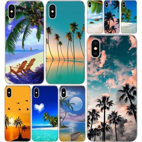 Sea Tropical palm trees Beach Phone Case Cover For Iphone 12 Mini Pro 11 7 8 6 6S Plus + X XS MAX XR 5 5S SE Fashion Art TPU Coq