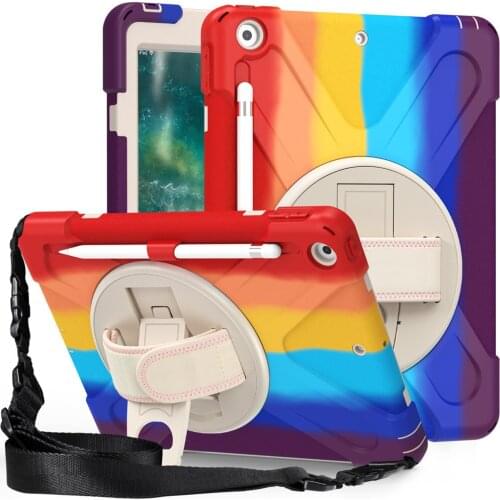 Colorful Rainbow Tablet Cover Case For iPad 2017 2018 9.7inch Full Protection 360 Rotation Kickstand Shell Fundas With Strap