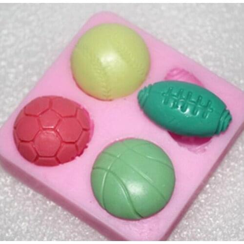 DIY Silicone Mold Fondant Cake Decoration Mold Ball Sport Series Mini Half Basketball Football Rugby And Tennis Ball Shape