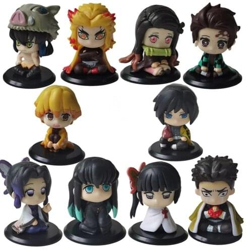 10pcs/set Anime Figure Demon Slayer Hashibira Inosuke Hashibira Inosuke Agatsuma Zenitsu Kamado Tanjirou Pvc Model Figurine Gift