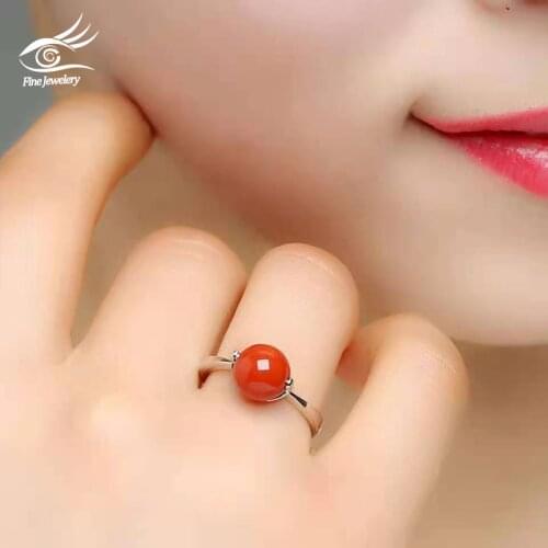 7KMOOR Chalcedony Ring Charm Jewelry Hetian Jade Agate 925 Silver Natural Carved Amulet Gifts for Her Women YCJ1