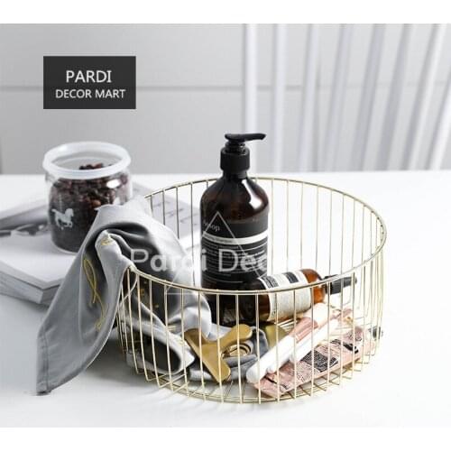 Simple design gold-plated iron art fruit basket household jewelry storage basket desktop storage basket circular basket 1pc/lot