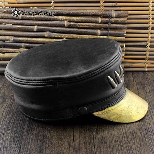 Cool Gold Bullet Mens Leather Cap Men Biker Rock Dancing Hat