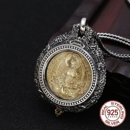 925 Sterling Silver Tibetan Yellow Jambhala Pendant Zambhala Buddha Pendant Yellow Fortune God Pendant 9-Direction Lucky Amulet