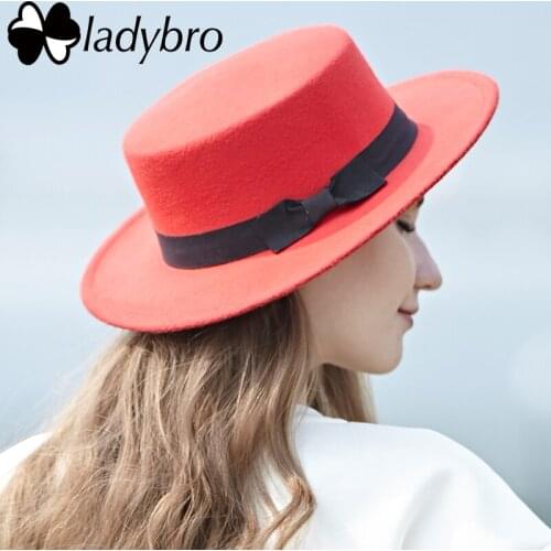 Ladybro Womens Hat Men Fedoras Classical Wide Brim Hat Female Flat Floppy Cloche Cap Chapeau Autumn Winter Imitation Wool Hat