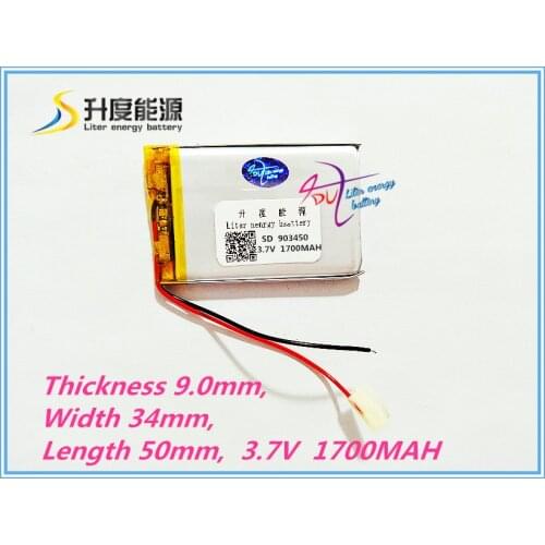 Best battery brand 903450 3.7V 1700MAH lithium polymer battery MP3 MP4 Bluetooth 90*34*50mm lithium battery small stereo bluetoo