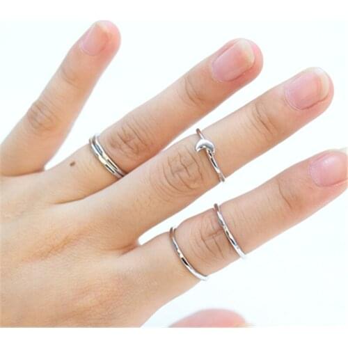 Fashion small moon suit rings, Four small rings and a moon ring wholesale 10 sets/lot