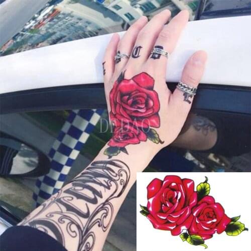 Fashion Water Transfer Tattoo Red Rose Flower Body Makeup Large Size Tattoos Waist Temporary Tatoo Sticker for Woman Men