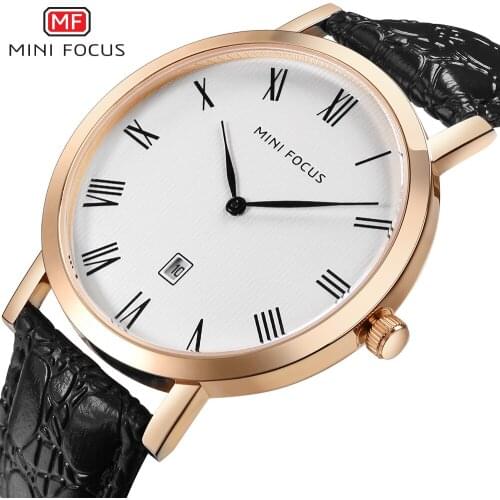 MINI FOCUS Top Luxury Brand Mens Watches Ultra Thin Genuine leather Business Wristwatches Band Analog Display Quartz Watch