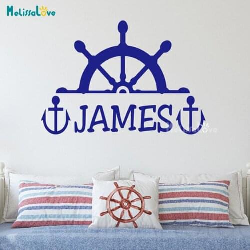 Rudder And Anchor Personalized Baby Boy Room Nursery Decal Custom Name Nautical Theme Vinyl Decor Removable Wall Sticker BD514