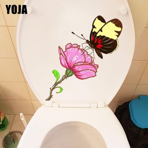 YOJA 21.8X22CM Rose Butterfly Creative Cartoon Home Bedroom Wall Sticker Decals Fashion Toilet Decor T1-2274