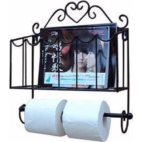 New Fashion 33*12*36.5cm Wrought Iron Furniture Paper Towel Holder Magazine Rack Wall Bathroom Shelf