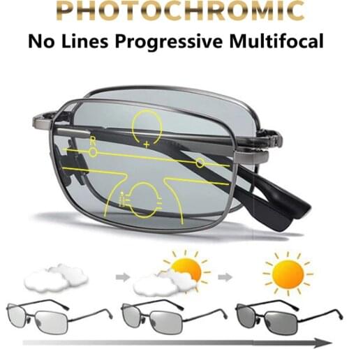 New Folding Progressive Photochromic Reading Glasses Men Women Anti Blue Light Multifocal Presbyopia Eyeglasses Diopter 1.0- 4.0