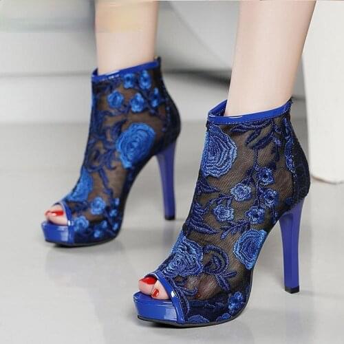 New Women High Thick Black Heels Mesh Open Toe Casual Party Wedding Chunky Dress Tennis Ladies Shoes High Heels Wedding Shoes