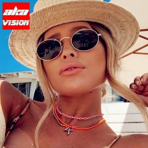 AKA VISION Oval Sunglasses Women 2021 Luxury Round Glasses Women/Men Brand Designer Eyeglasses Women Metal Retro Oculos De Sol
