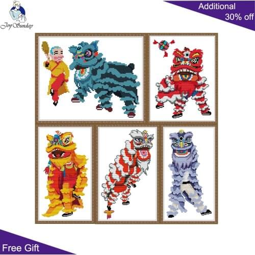 Joy Sunday Chinese Lion Dance KB126 KB127 KB128 KB129 KB130 Counted and Stamped Home Decor Animal Embroidery Cross Stitch kits