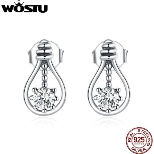WOSTU Earrings Light Bulb Authentic 925 Sterling Silver Simple light Stud Earrings Sterling Silver Jewelry Gift BKE991