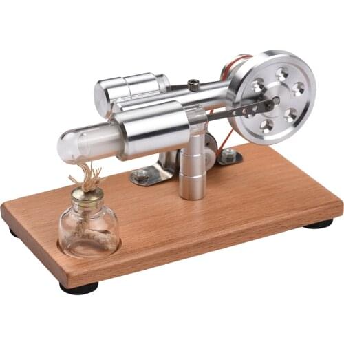 Stirling Engine Kit Electricity Generator Hot Air Motor Model LED Light Flywheel Design Science Experiment Wooden Base Education