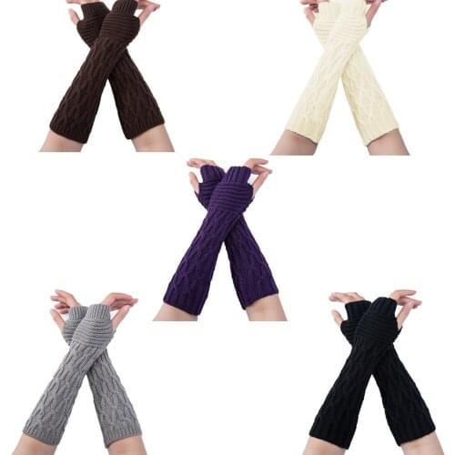 Knitted Crochet Long Fingerless Touch Screen Gloves Mittens Gants Femme Fashion Women Winter Autumn Gloves Wrist Arm Hand Warmer